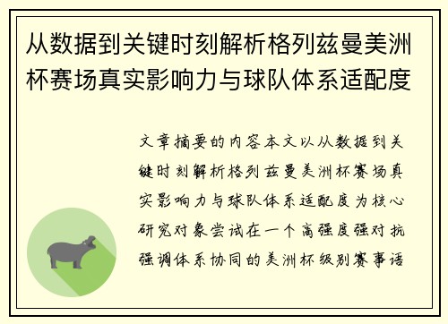 从数据到关键时刻解析格列兹曼美洲杯赛场真实影响力与球队体系适配度
